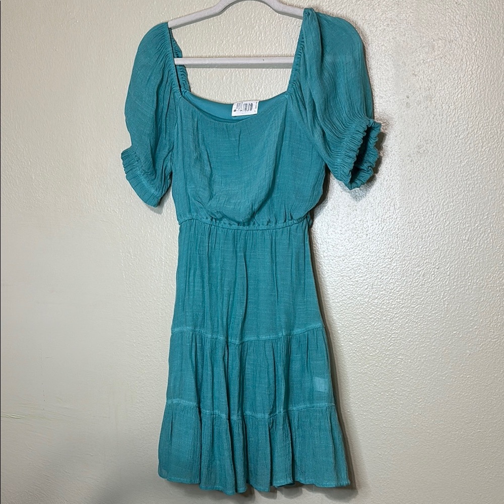 Teal Puff Sleeve Dress